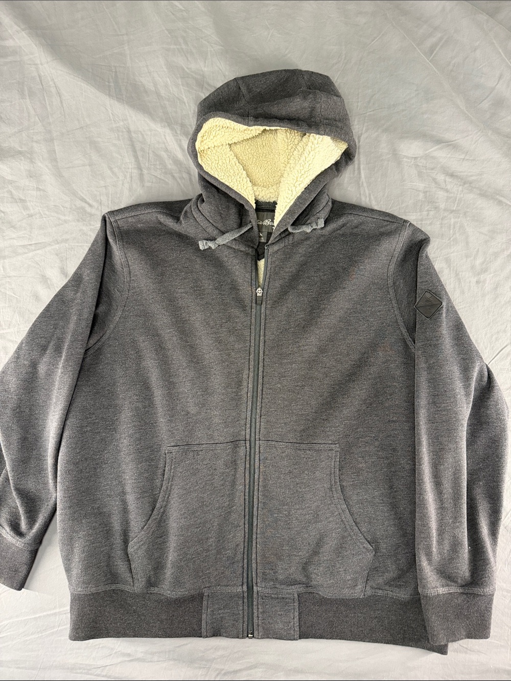Eddie Bauer Dark Gray Zip-Up Hoodie with Cream Sherpa Lining